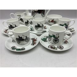 Crown Staffordshire coffee service for six, decorated with motor cars 