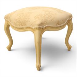 French Louis XV design cream painted dressing table and matching stool, kidney shaped top, with tilting oval mirror, carved uprights raised on fluted and turned supports 