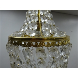  Gilt metal inverted dome form chandelier with faceted glass decoration, H60cm  