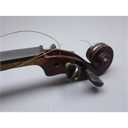  Late 19th century French violin c1890 with 36cm two-piece maple back and ribs and spruce top L59.5cm overall, in ebonised wooden caarrying case with bow  