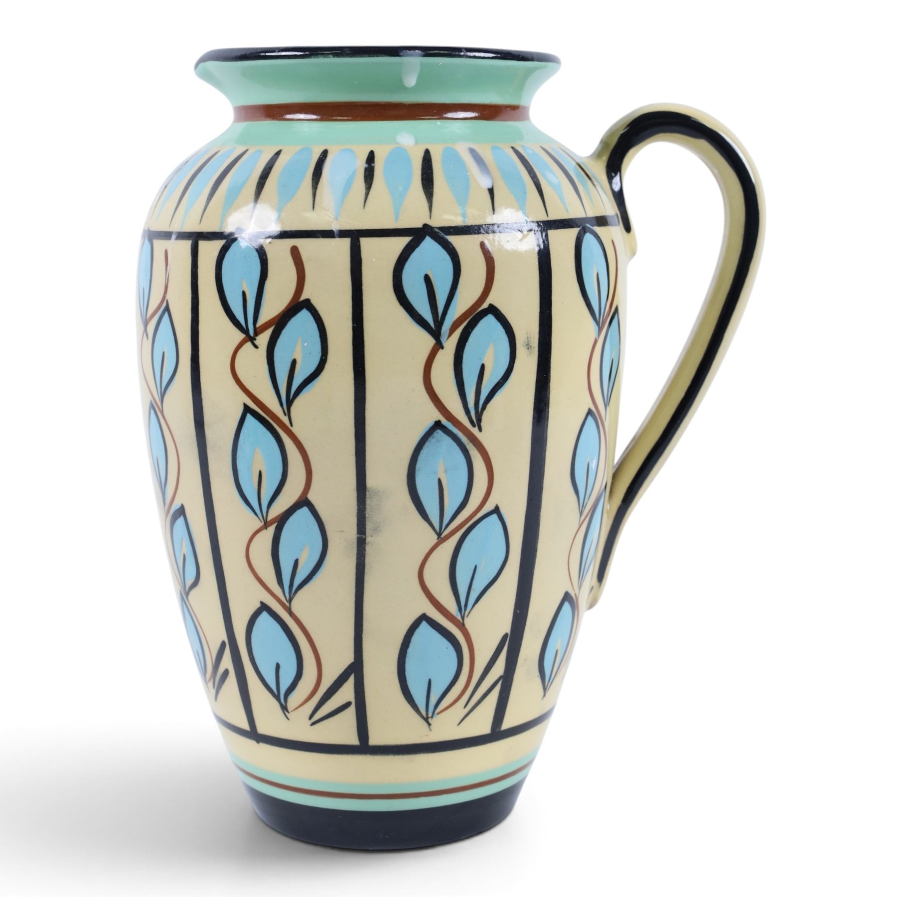 Eight Hartrox and Dee Cee Stoneware jugs, all with floral and abrstact decoration, with printed marks beneath, tallest H24cm