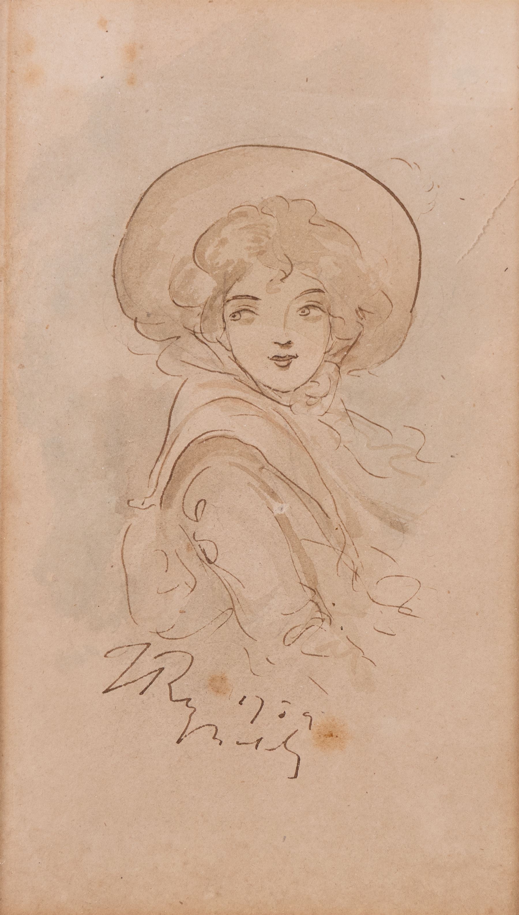 Follower of Joshua Reynolds (British 1723-1792): Studies of Young Women, set of four pen ink and colour wash drawings bearing signature and dated 1759, 20cm x 13cm - 15cm x 9cm (4)