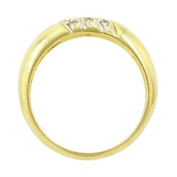 Gold diamond ring, rubover set with nine round brilliant cut diamonds