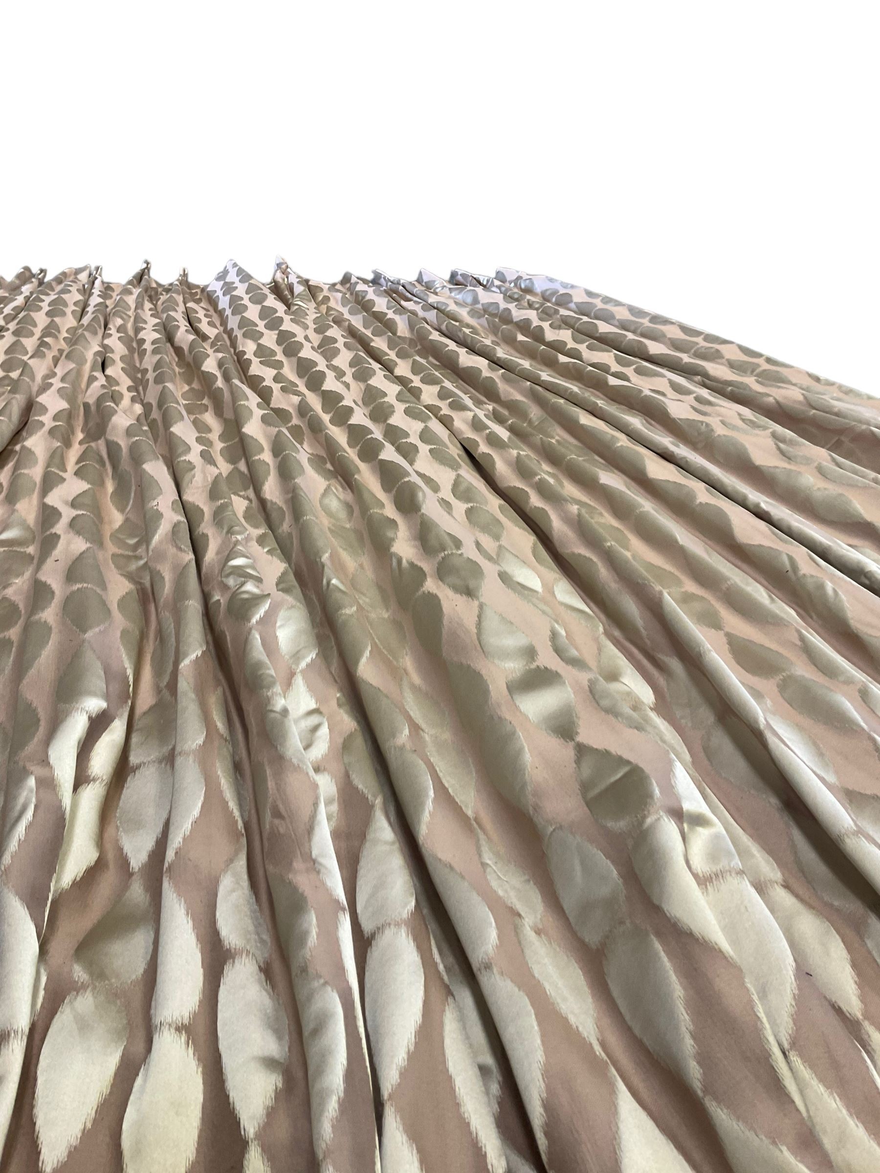 Furnish & Fettle - pair thermal lined curtains, in champagne fabric decorated with trailing vertical teardrop pattern, double pinch pleated headers, width at header - 110cm, drop - 309cm (per curtain)