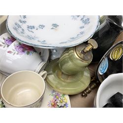 Large quantity of Victorian and later ceramics to include Spode Velamour twin handled vase, Bavaria Schumann Arzberg large circular stand and vase, Beswick Ware,  Spode, blue and white, Hanley and G Meakin, tea wares, figures, West German vase etc in six boxes