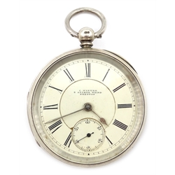  Victorian silver key wound pocket watch by C Winter 2 Anchor Weind Preston no 11327, Chester 1886 diameter 5.5cm  