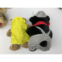 Ten soft tots including Chad Valley Lenny the Lion; Snoopy type dog; Fluffy Hedgehogs; pink Care Bear; souvenir bears for Niagara Falls, Benjamin Franklin and Andre Rieu; Rocky Mountaineer Traindriver; knitted Mrs. Tiggy-Winkle etc; all unboxed (10)