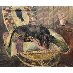 Attrib. Margaret Fisher Prout (British 1875-1963): Dachshund Relaxing, oil on canvas unsig...