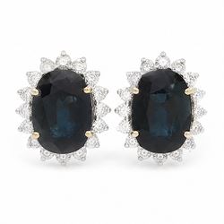 Pair of 18ct white gold sapphire and diamond cluster earrings, each stud set with a single...