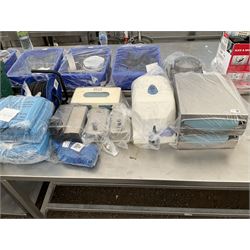 Two stainless steel paper towel dispensers, blue roll dispenser, stainless soap dispensers, blue hygiene hats, extension reel and other - THIS LOT IS TO BE COLLECTED BY APPOINTMENT FROM DUGGLEBY STORAGE, GREAT HILL, EASTFIELD, SCARBOROUGH, YO11 3TX