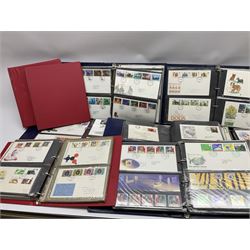 Mostly Great British first day covers, some with special postmarks, from the 1960s to the early 2000s and a small number of Queen Elizabeth II usable postage stamps, housed in eleven ring binder folders