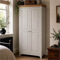 Barker & Stonehouse - Grey painted double wardrobe, with projecting oak cornice, fielded p...