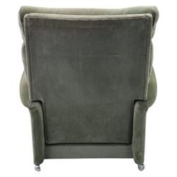 Parker Knoll - mid 20th century reclining armchair, upholstered in green velvet button fabric