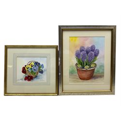 Joan Sommer (20th century): Pansies, watercolour signed 18cm x 22cm; Tinker (Contemporary): Hyacinths, watercolour signed 33cm x 25cm (2)