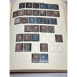 Great British Queen Victoria and later stamps, including three 1840 penny blacks two with red and one with black MX cancel, 1840 two pence blue with black MX cancel, various imperf and perf penny reds, half penny 'bantams', 1855-57 issues with one shilling, 1883-84 four two shillings and sixpence, four five shillings and a ten shillings, 1887-92 one pound green 'Charing Cross', King Edward VII 1902-10 three two shillings and sixpence and two five shillings, King George V seahorses with values to ten shillings, 1929 Postal Union Congress one pound, various King George VI and Queen Elizabeth II issues etc, all being used examples, housed in four albums
