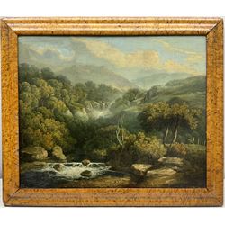 Circle of Julius Caesar Ibbetson (British 1759-1817): Lakeland Waterfall, oil on canvas unsigned 34cm x 42cm