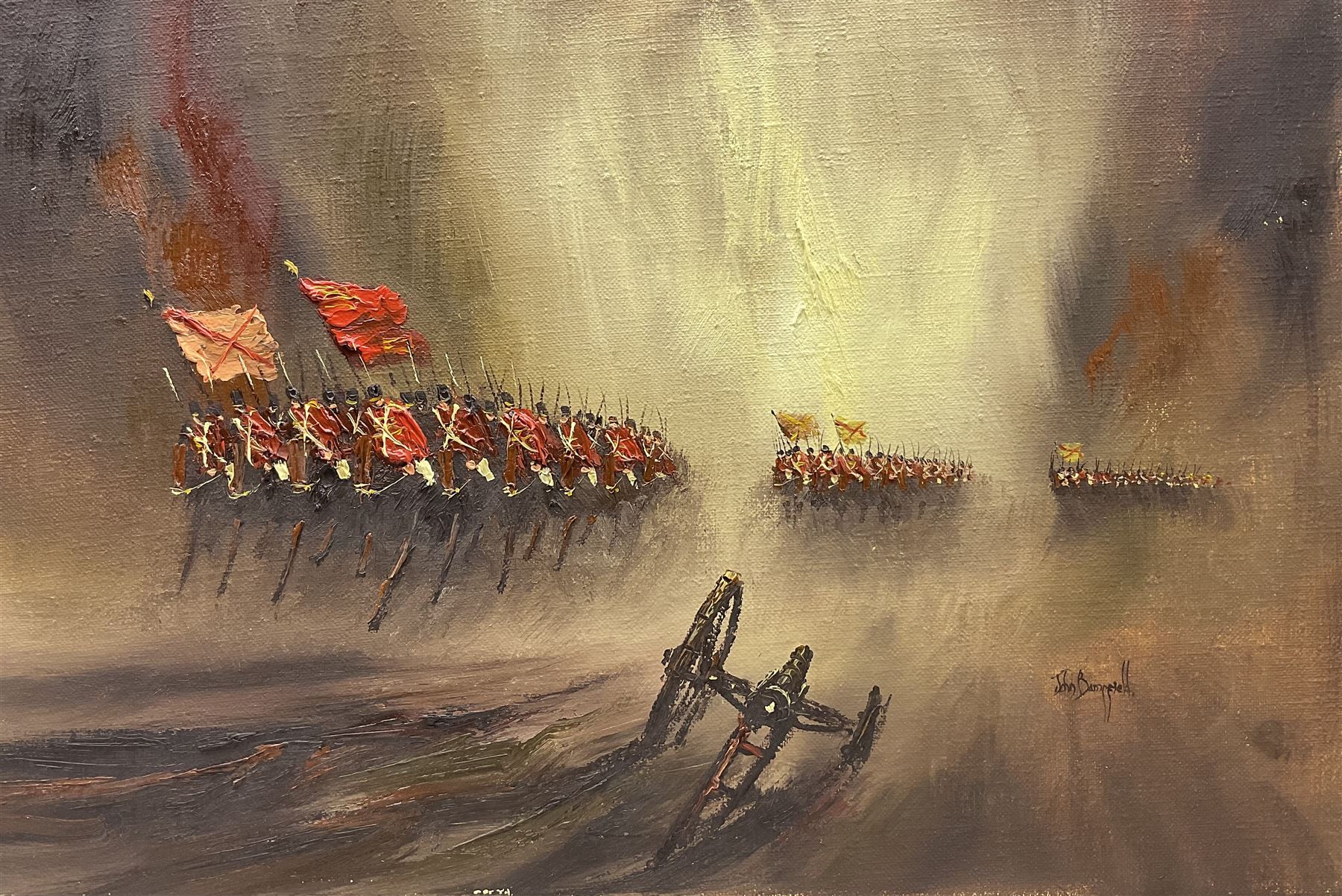 John Bampfield (British 1947-): The Charge of the Light Brigade, oil on canvas signed, 51cm x 76cm (unframed)