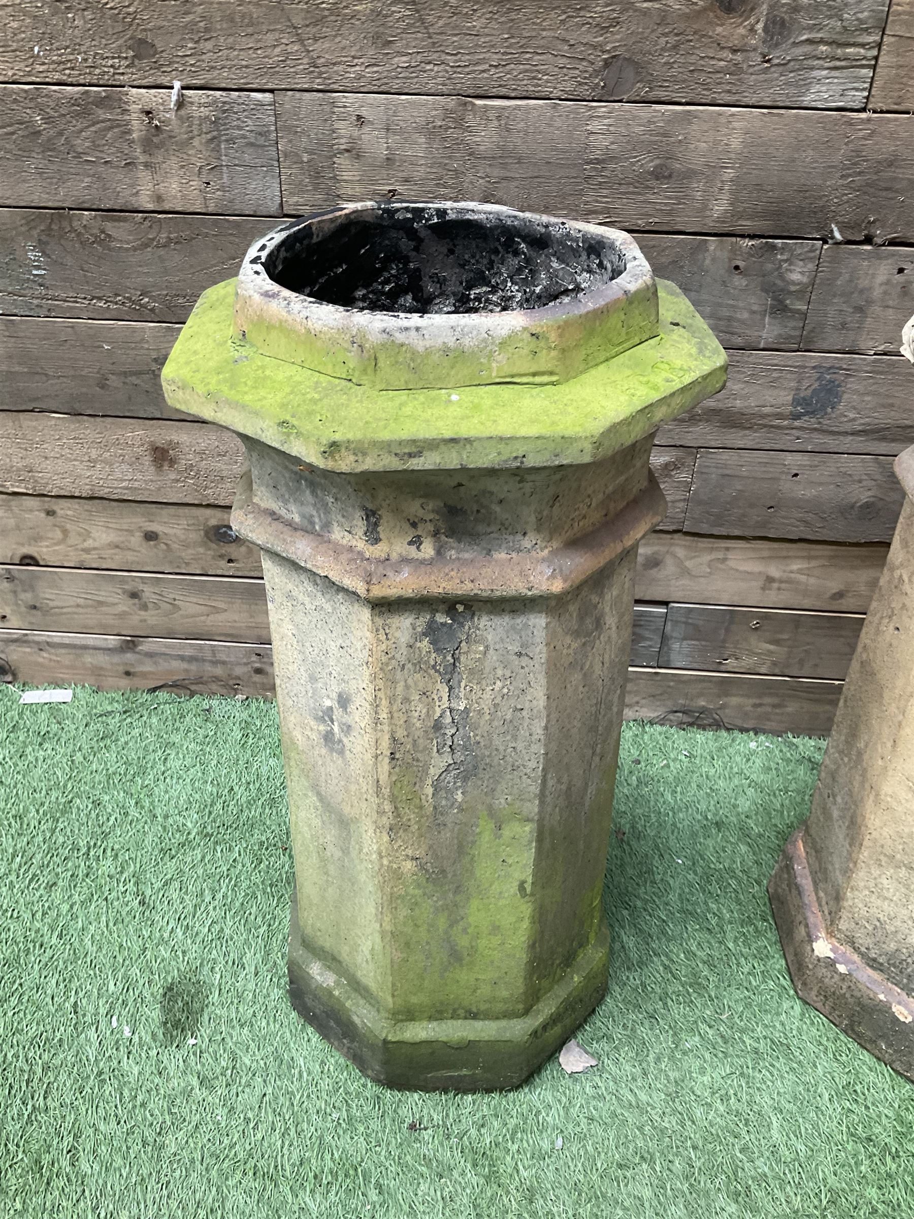 Pair of octagonal terracotta chimney pots  - THIS LOT IS TO BE COLLECTED BY APPOINTMENT FROM DUGGLEBY STORAGE, GREAT HILL, EASTFIELD, SCARBOROUGH, YO11 3TX