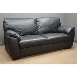  Two seat sofa upholstered in black leather, W182cm  