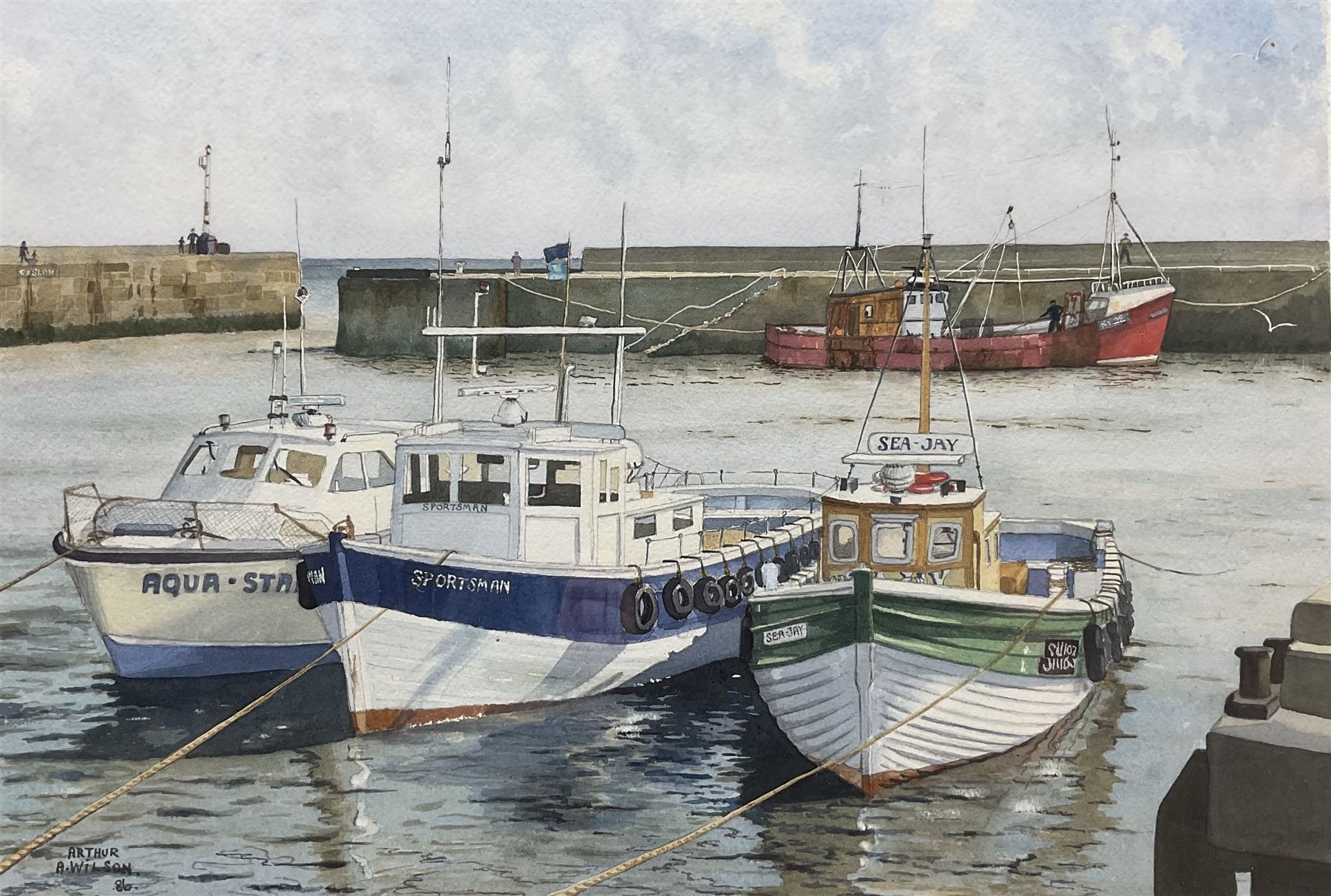 Arthur A Wilson (British 20th Century): 'Angling Boats - Bridlington Harbour