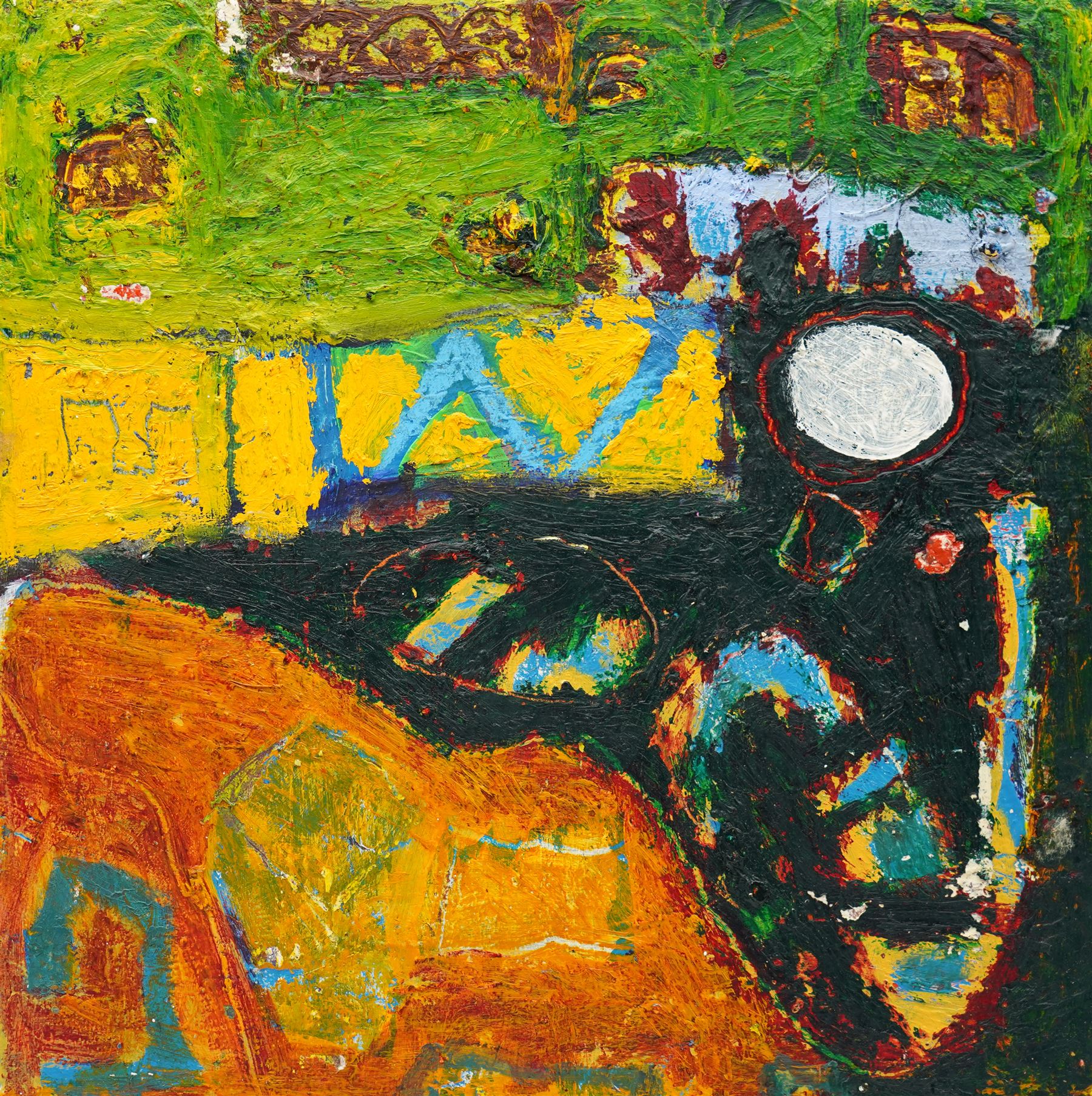 Gillian Ross Kelsey (British 1935-2025): 'Under the Light of the Moon, mixed media on board unsigned, titled verso 35.5cm x 35.5cm