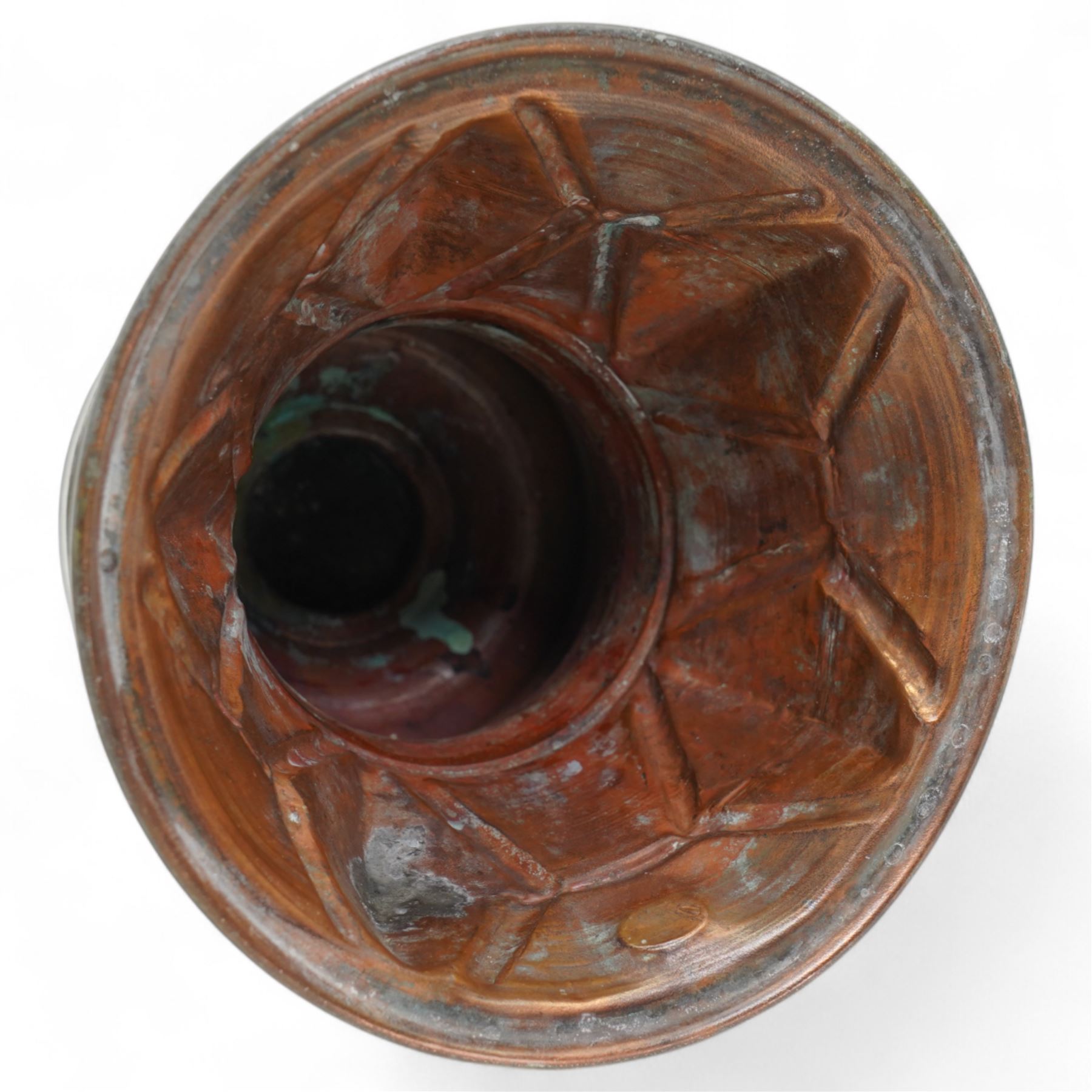 Pair of Ottoman leaded copper bell based candlesticks, H30cm