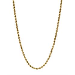 Gold rope twist chain necklace with engraved barrel clasp, stamped 9c, approx 6.15gm