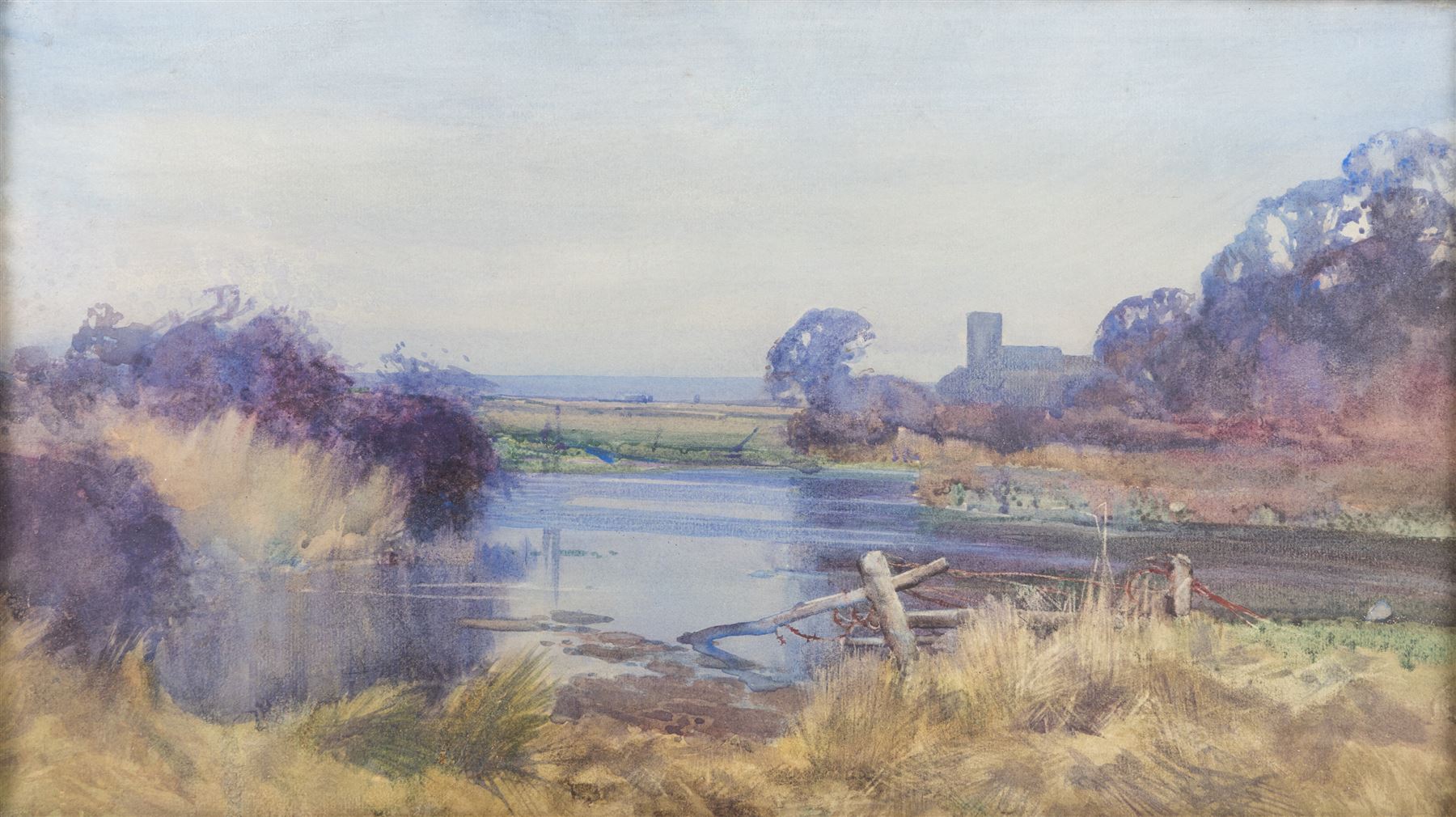 English School (19th Century): Summer Evening on a River, watercolour unsigned 29cm x 52cm