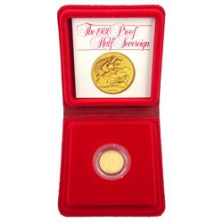 Queen Elizabeth II 1980 gold proof half sovereign coin, cased with certificate