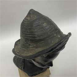 After Giovanni De Martino (1870-1935); bronzed bust of a boy on square marble plinth, H23cm