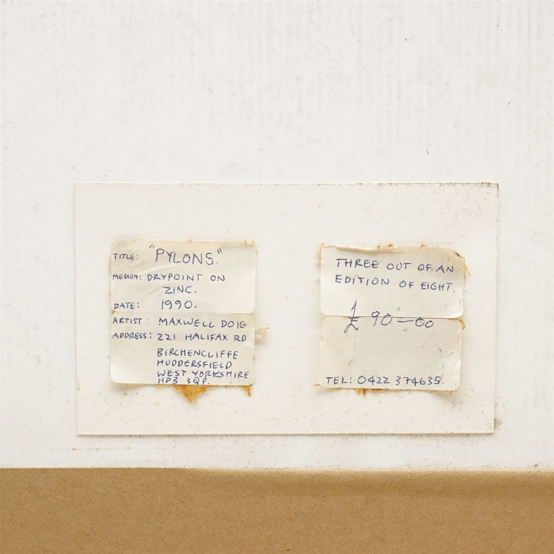 Maxwell Doig (Northern British 1966-): 'Pylons', drypoint etching on zinc signed dated 1990 and numbered 3/8 in pencil 22cm x 29cm 
