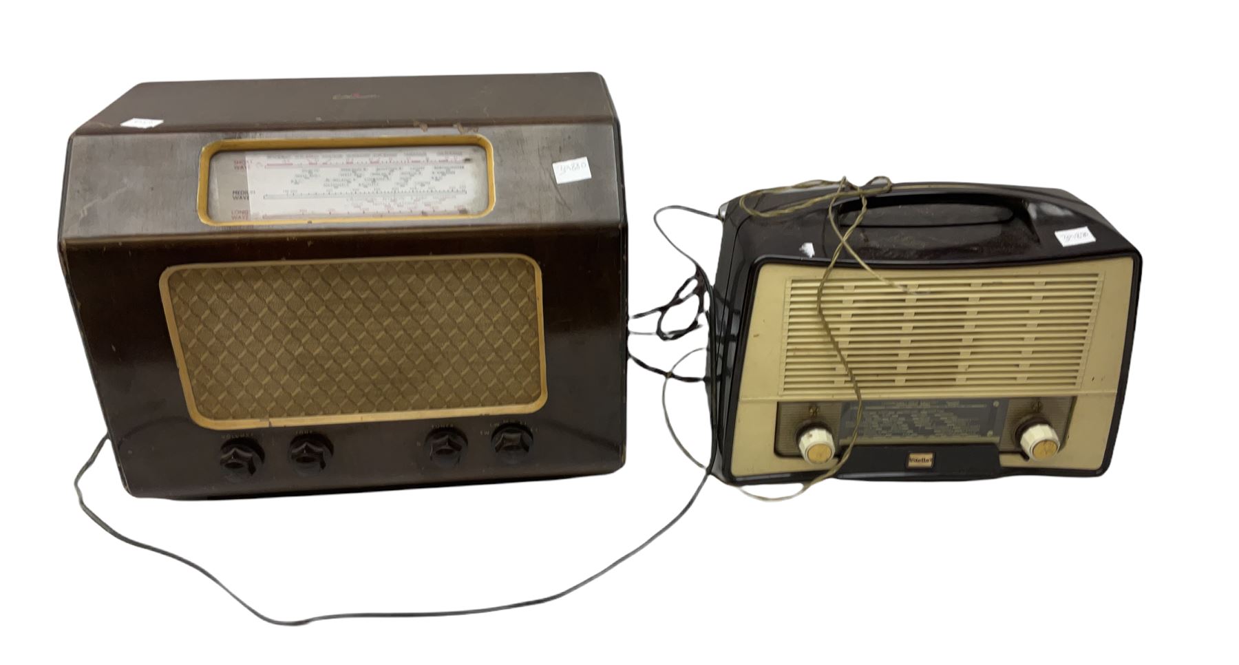 Wooden cased G Marconi radio and vintage Stella radio, largest example H31cm