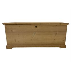 Victorian pine blanket box, hinged top, iron carrying handles