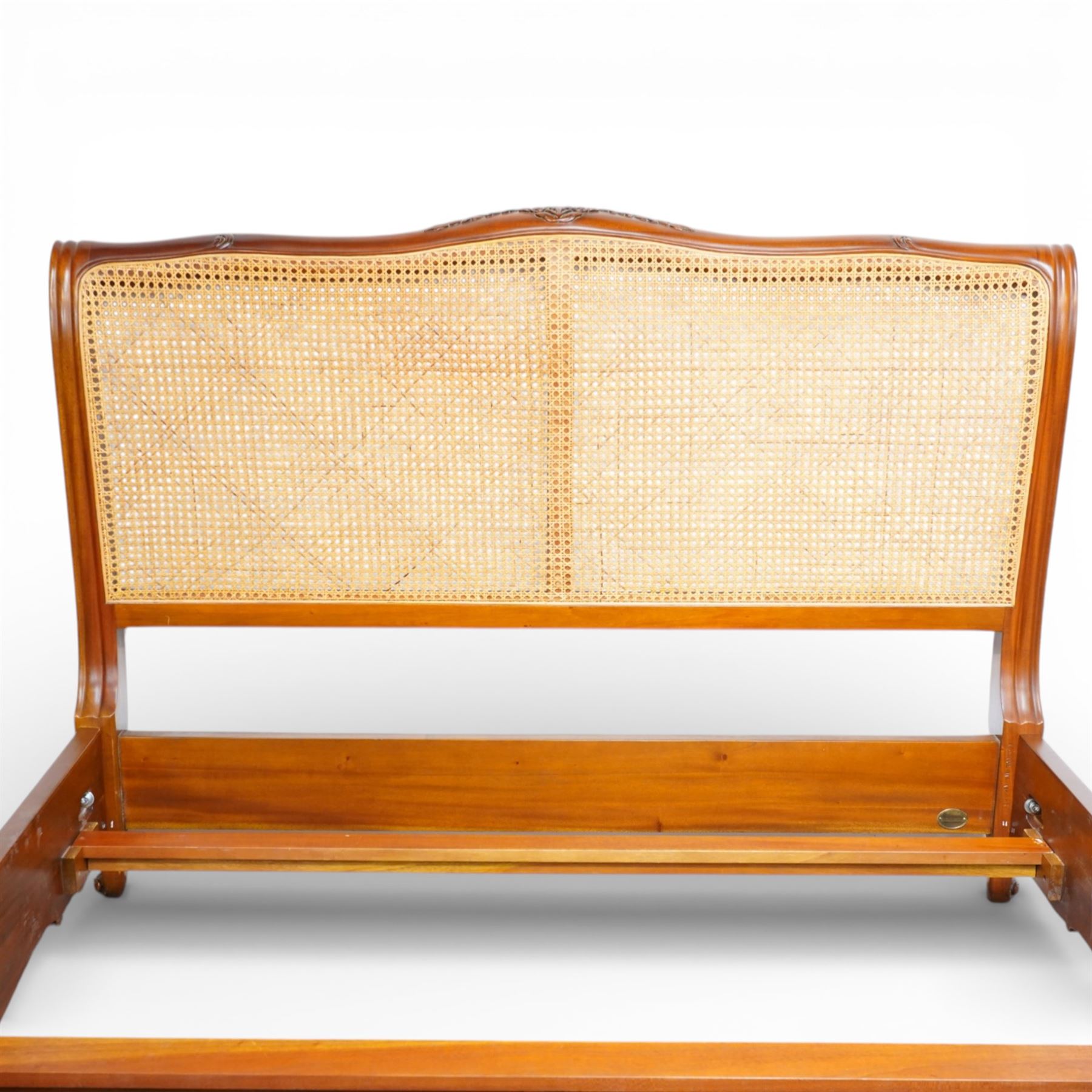 And So To Bed - 5ft king size bed double 'Louis' caned bed with white upholstered sprung base panels, with scrolled headboard and footboard enclosing a double caned panel, on short cabriole supports  