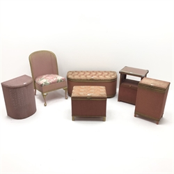  Quantity of Lloyd Loom style furniture including a bedroom chair (W49cm), an ottoman, bedside table etc (6)  