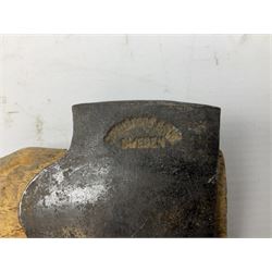 Gransfors Bruk Sweden carving axe, the head stamped both sides including smith's initials, on stamped hickory shaft, in leather sheath L43cm