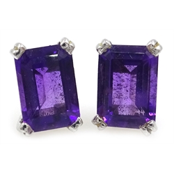 Pair of 9ct white gold amethyst ear-rings, hallmarked  