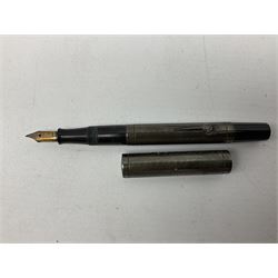  Silver Waterman's Ideal fountain pen with textured decoration, stamped Sterling, together with other fountain pens with gold nibs to include 14ct gold examples, together with further pens to include ballpoint examples
