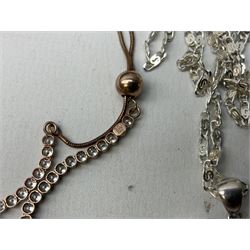 9ct gold pearl necklace, silver and stone set silver jewellery, collection of costume jewellery and watches including D & G Time