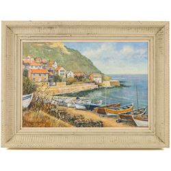Stephen Maude (British 1919-): 'Runswick Bay - North Yorkshire', acrylic on canvas board signed and dated '94, titled on artist's label verso 27cm x 40cm