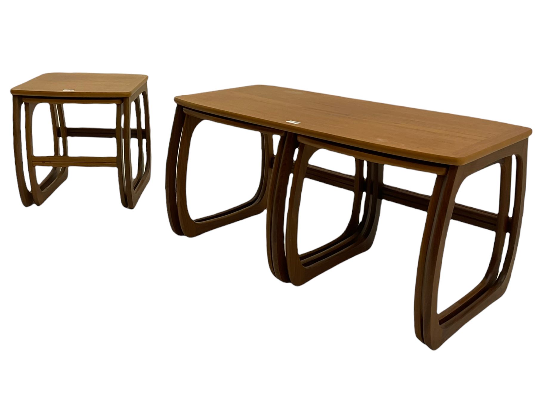 Nathan teak Long John nest of tables and a singular nest of