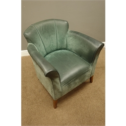 Tub shaped club armchair upholstered in deep green leather, W81cm  