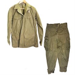 Algerian War French M47 combat tunic and trousers, the tunic marked G. Lellouche Alger 46 inside the collar, the trousers marked 25 U.T.A.H 