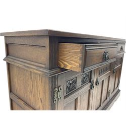 Old Charm Tudor style oak three drawer sideboard