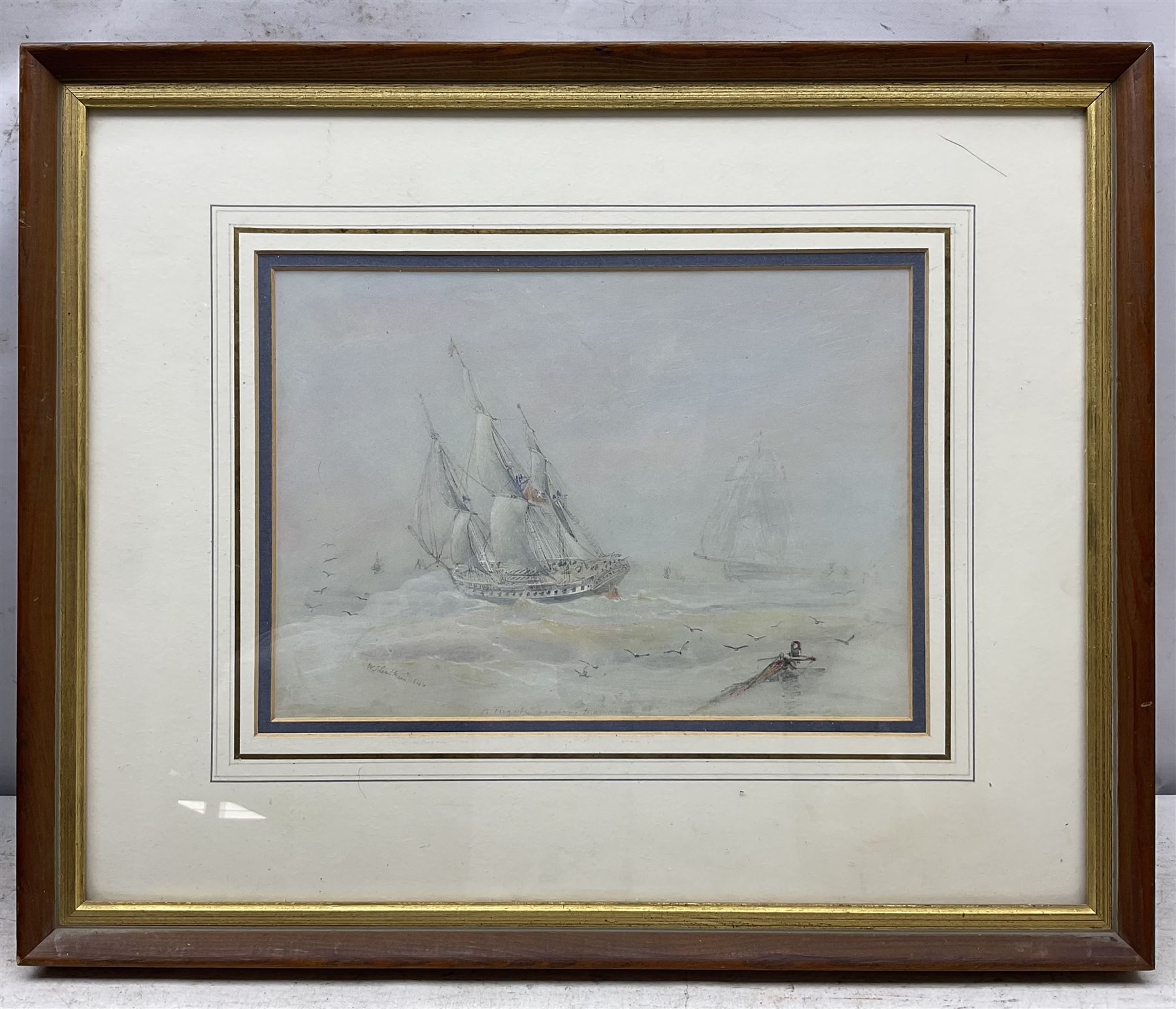 William John Leathem (British 1815-1857): 'A Frigate Beating to Windward', watercolour and pencil heightened with white signed, titled and dated 1844, 20cm x 28cm 