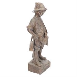 Bronzed figure of a hunter, holding game, H55cm