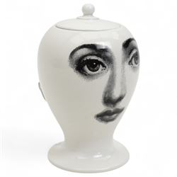 Piero Fornasetti 'Buona notte' covered jar in black and white, each side depicting two expressions of Lina Cavalieri, printed marks to base, 