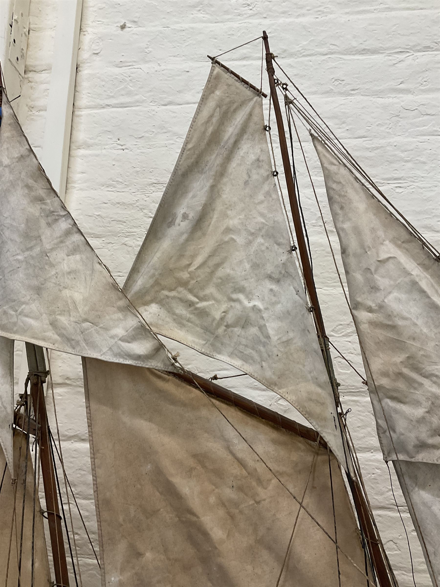 Late Victorian scratch built model of 18th century ship in full sail with the name Ann & Mary painted to the hull, upon a wooden stand, H128cm