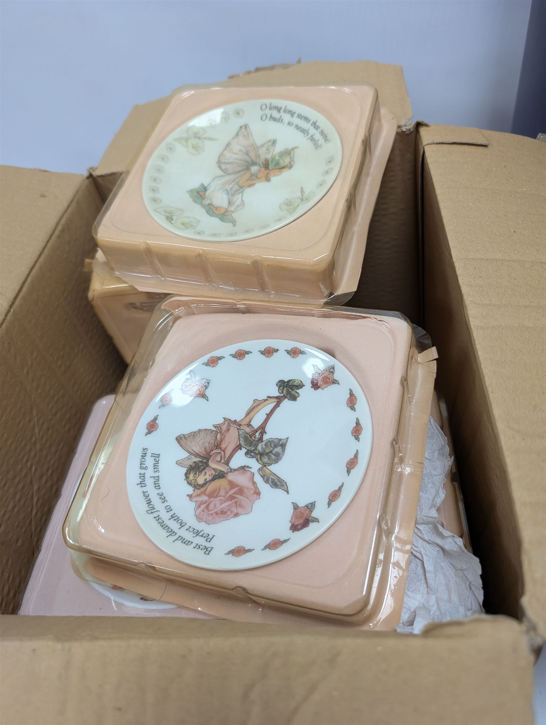 Collection of miniature flower fairy plates, Aynsley Orchard Gold table lamp and other collectors plates