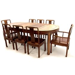 Hong Kong rosewood circular extending dining table with two leaves (W211cm, H79cm, D112cm) and set eight (6+2) dining chairs (W58cm)